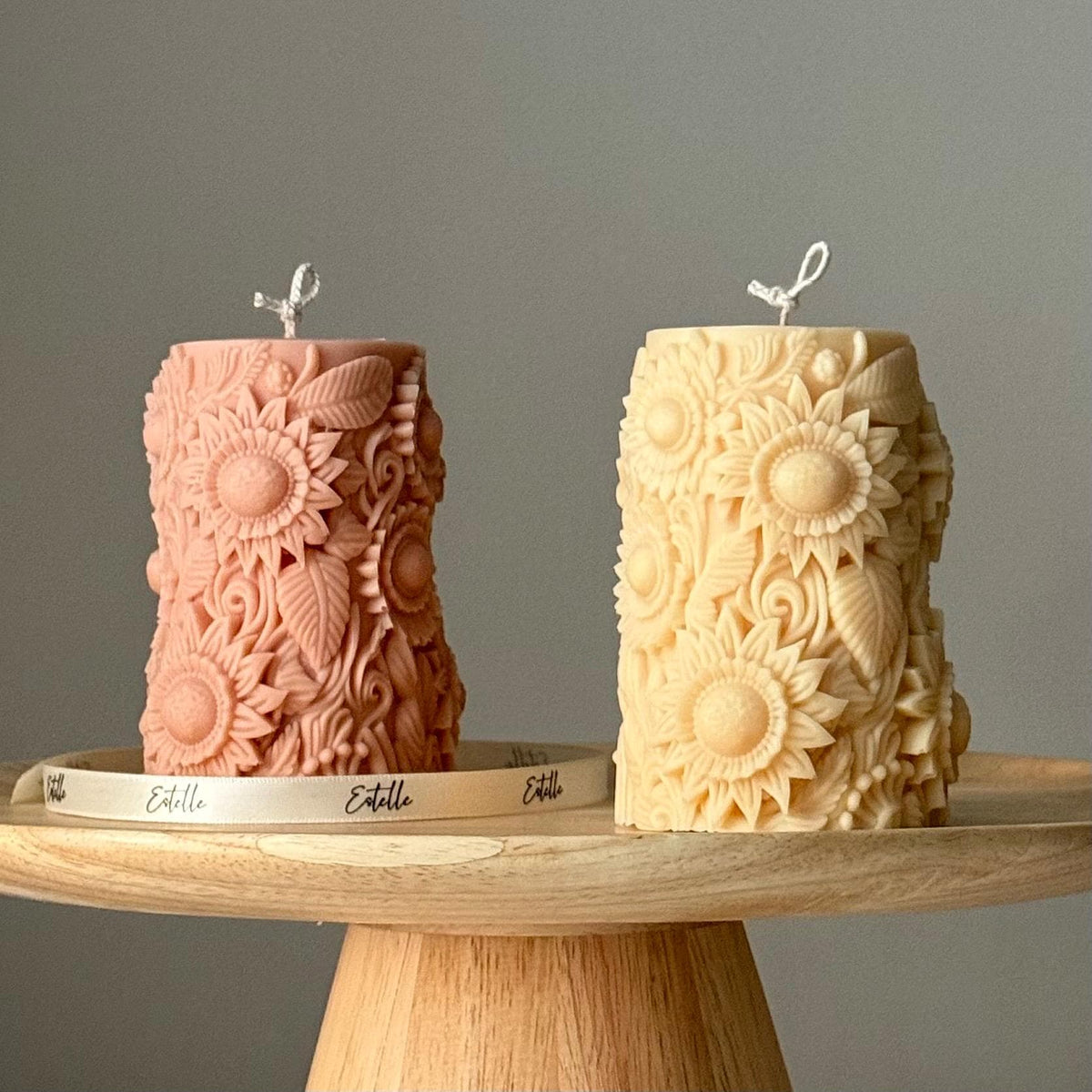 Handmade Sunflower Soy Pillar Candle: Home Decor Gift-1