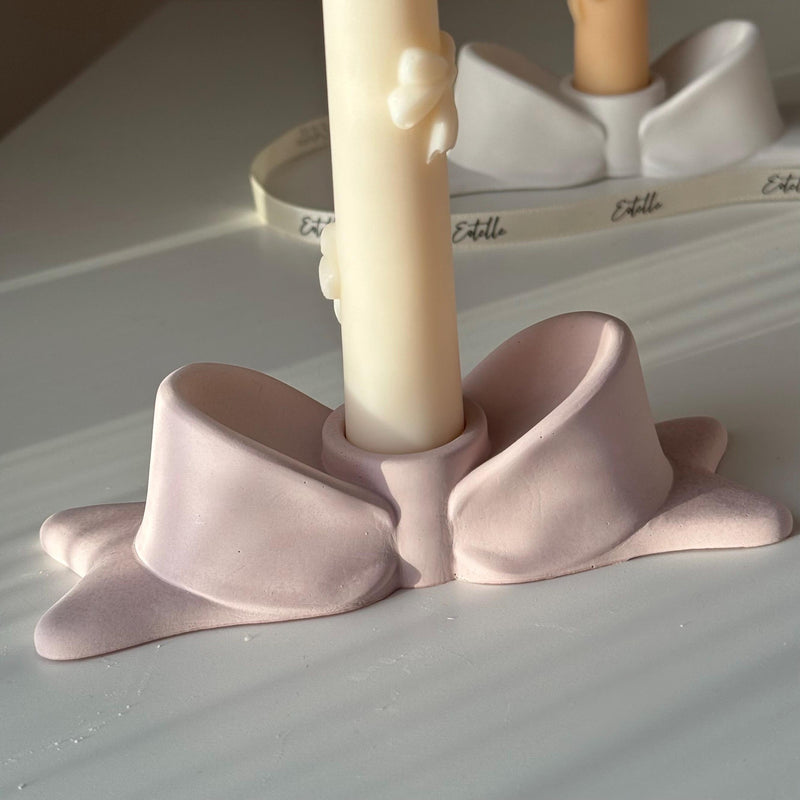 Bowtie Jesmonite Candlestick Holder: Modern Table Decor-4