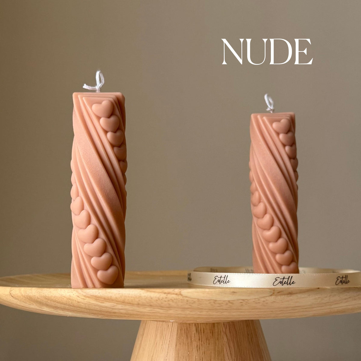 Tiny Hearts Soy Wax Pillar Candle: Handmade Sculptural Decor-2