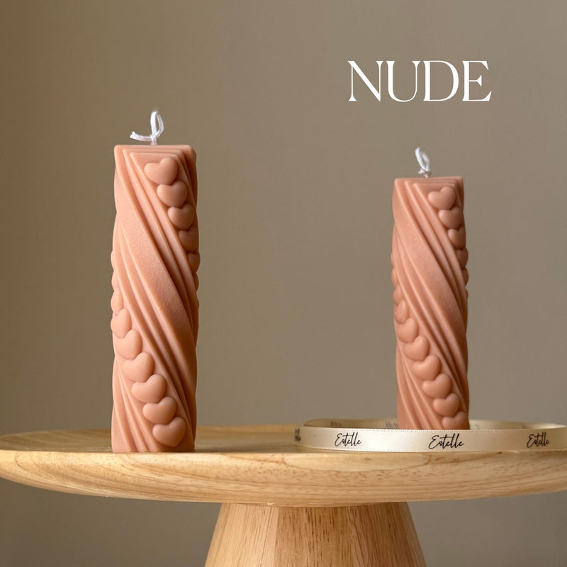 Tiny Hearts Soy Wax Pillar Candle: Handmade Sculptural Decor-2