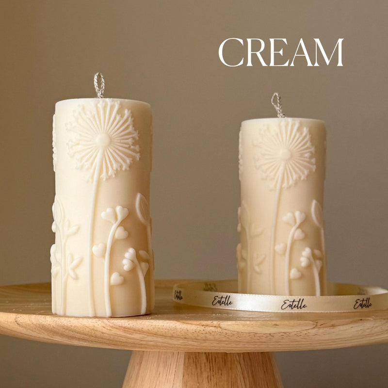 Dandelions Soy Pillar Candle: Handmade Home Decor (12cmx5.5cm)-3