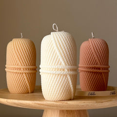 Knitting Wool Soy Pillar Candle: Handmade Home Decor-1