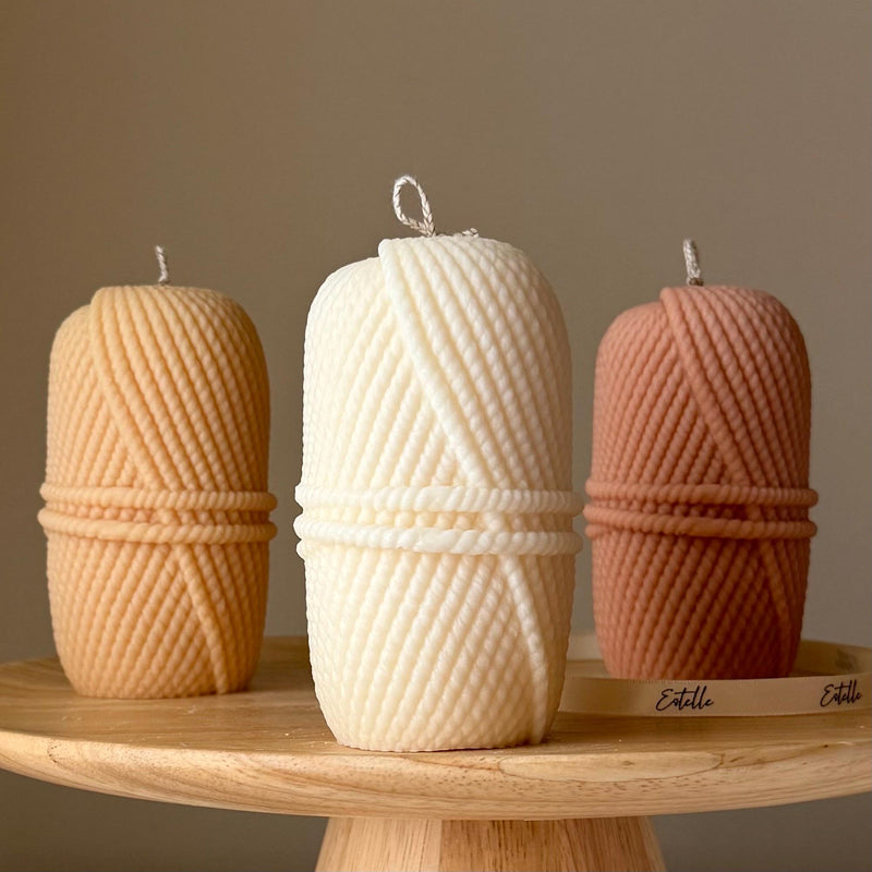 Knitting Wool Soy Pillar Candle: Handmade Home Decor-1