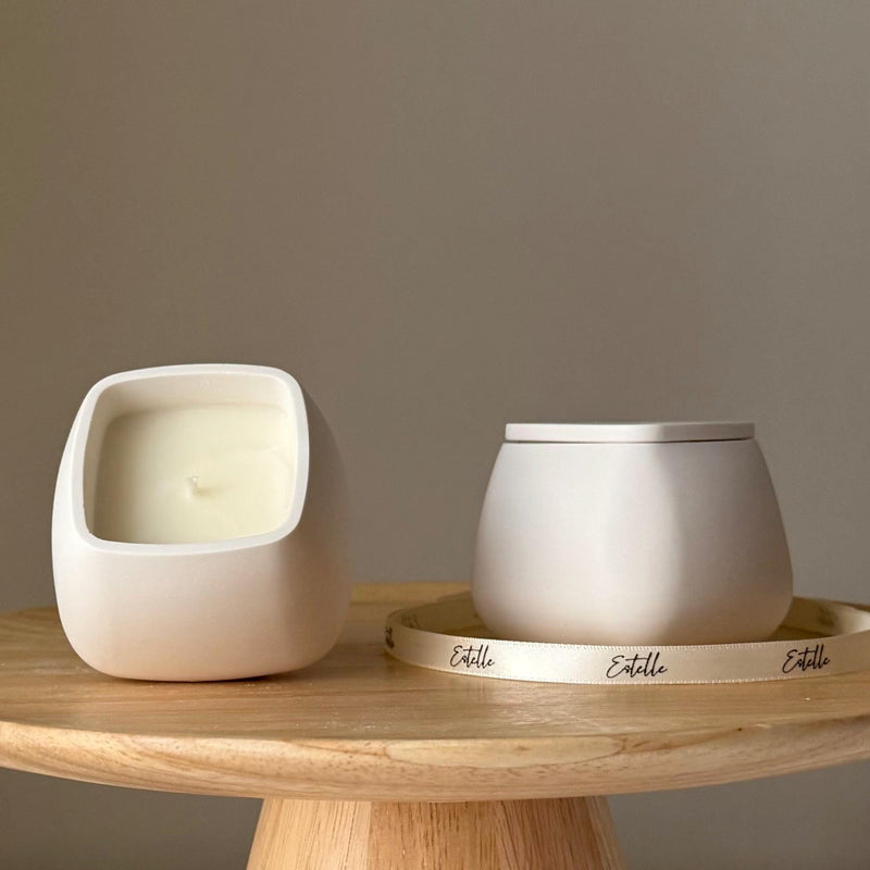 Squircle Soy Wax Candle in Jesmonite Vessel: Handmade Scented Candle-1