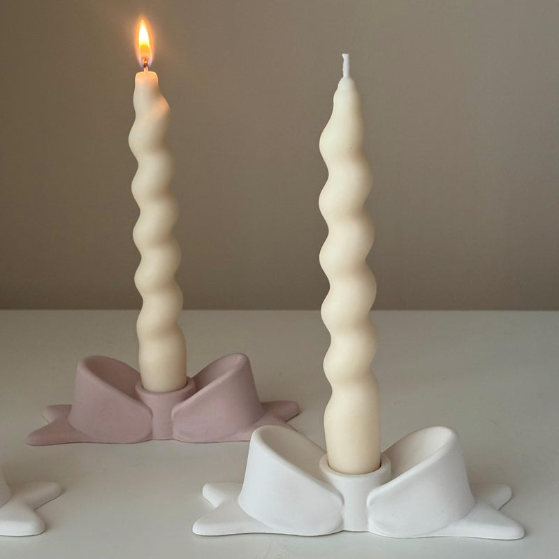 Bowtie Jesmonite Candlestick Holder: Modern Table Decor-2