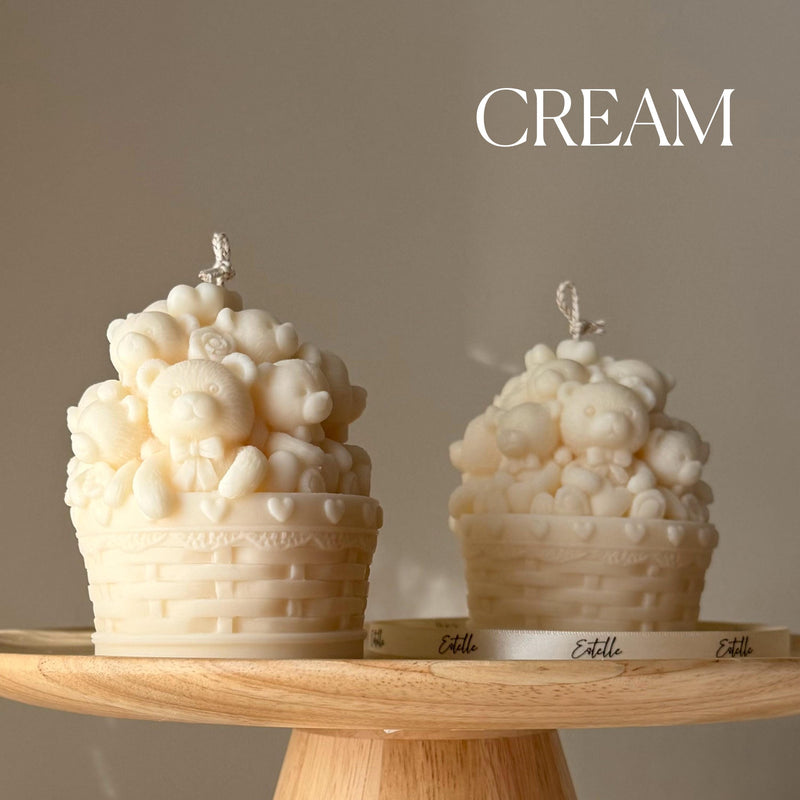 Teddy Bears Basket Candle: Shaped Soy Wax Candle, Home Decor-3
