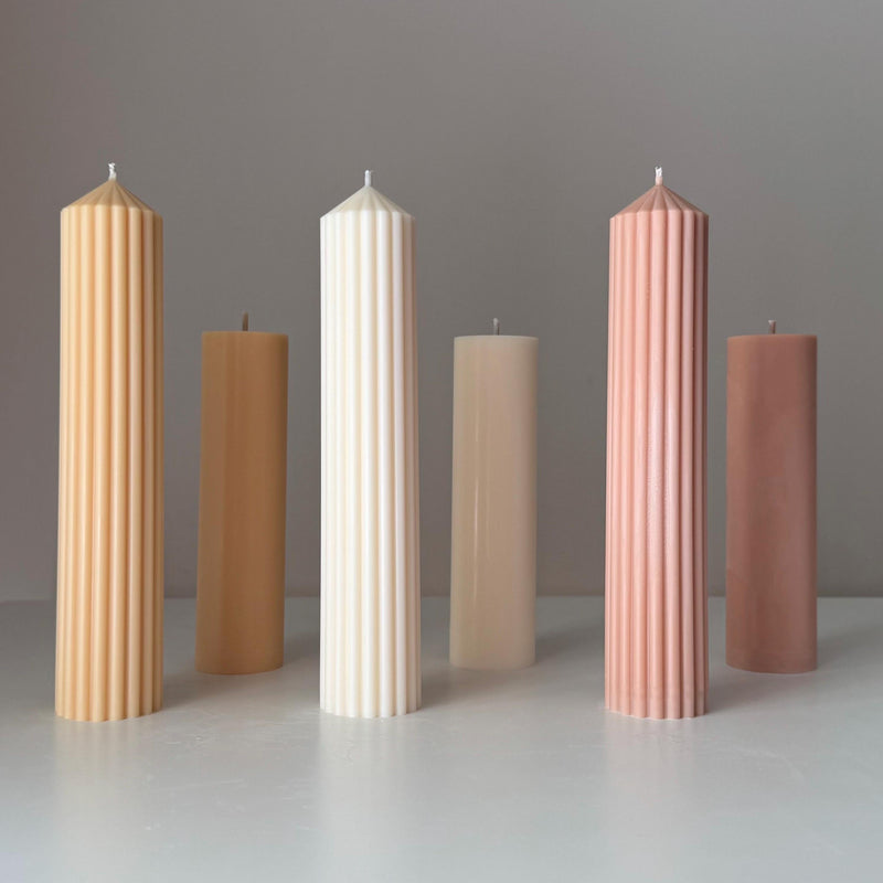 Handmade Ribbed Soy Wax Pillar Candle | Decor-1