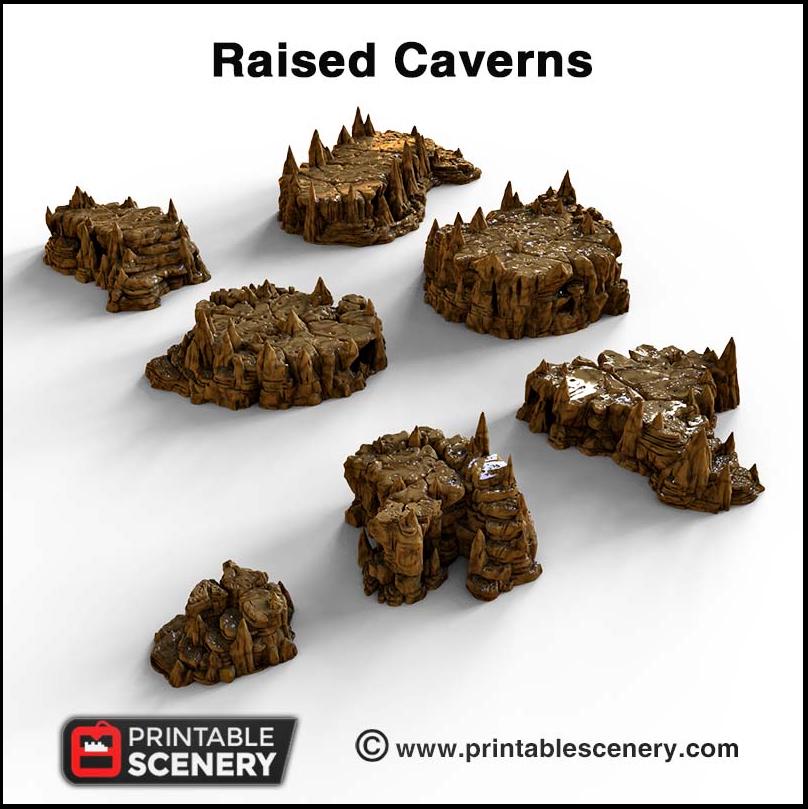 Raised Caverns | DnD Cave Scatter Terrain Rocks Dungeon Printable Scenery RPG Tabletop Miniature Game Tiles 3D Printed TTRPG Pathfinder
