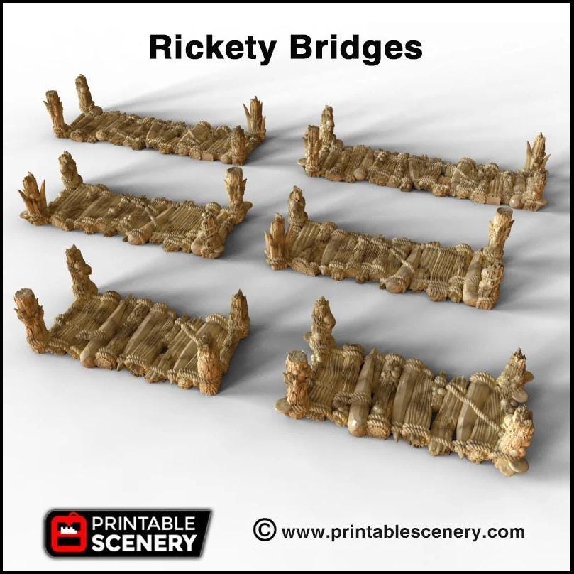 Rickety Bridges 6pc | DnD Bridge Scatter Terrain Rocks Dungeon Printable Scenery RPG Tabletop Mini Game Tiles 3D Printed TTRPG Pathfinder