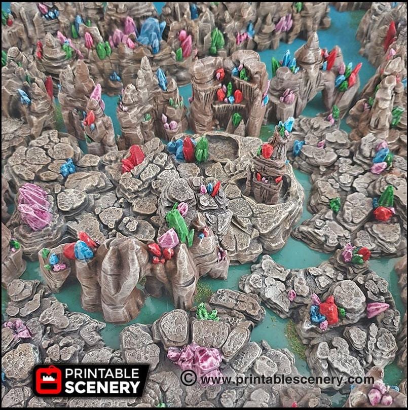 Crystal Grotto Walls | DnD Cave Scatter Terrain Rocks Dungeon Printable Scenery RPG Tabletop Mini Game Tiles 3D Printed TTRPG Pathfinder-3