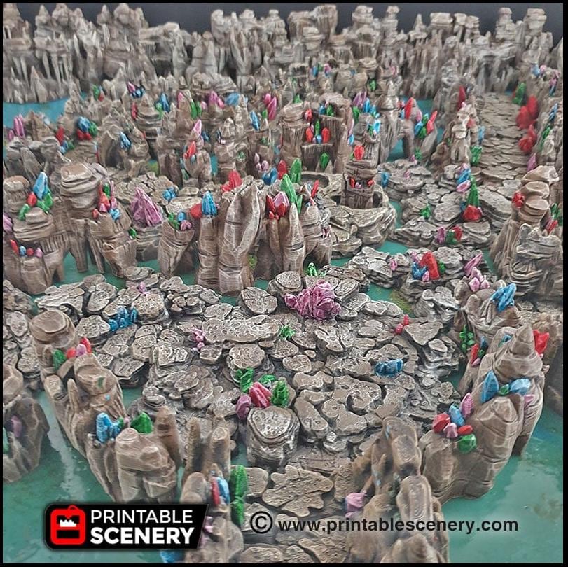 Crystal Grotto Walls | DnD Cave Scatter Terrain Rocks Dungeon Printable Scenery RPG Tabletop Mini Game Tiles 3D Printed TTRPG Pathfinder-4