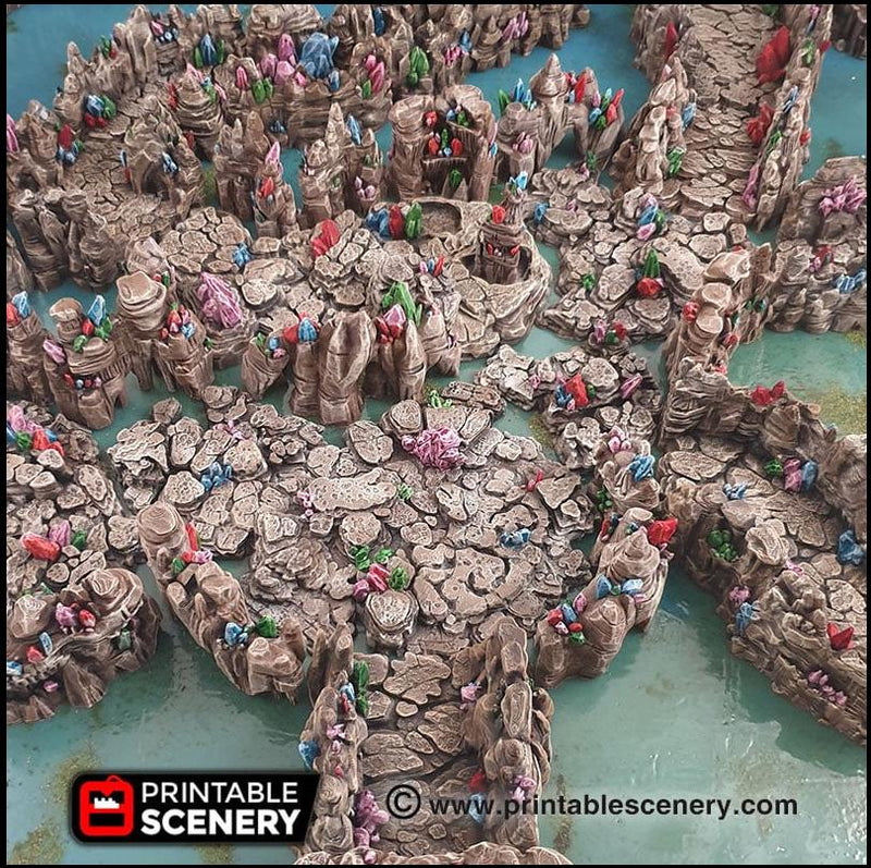 Crystal Grotto Walls | DnD Cave Scatter Terrain Rocks Dungeon Printable Scenery RPG Tabletop Mini Game Tiles 3D Printed TTRPG Pathfinder-5