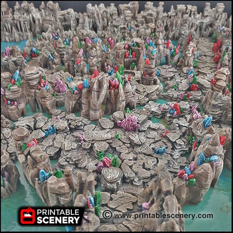 Crystal Tunnels Modular 11pc set | DnD Cave Scatter Terrain Rocks Dungeon Scenery RPG Tabletop Mini Game Tiles 3D Printed TTRPG Grotto-5