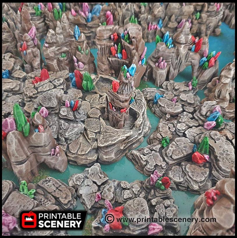 Crystal Tunnels Modular 11pc set | DnD Cave Scatter Terrain Rocks Dungeon Scenery RPG Tabletop Mini Game Tiles 3D Printed TTRPG Grotto-3