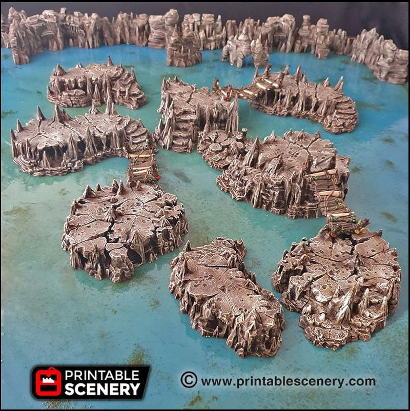 Raised Caverns | DnD Cave Scatter Terrain Rocks Dungeon Printable Scenery RPG Tabletop Miniature Game Tiles 3D Printed TTRPG Pathfinder-1