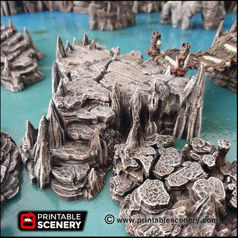 Raised Caverns | DnD Cave Scatter Terrain Rocks Dungeon Printable Scenery RPG Tabletop Miniature Game Tiles 3D Printed TTRPG Pathfinder-4