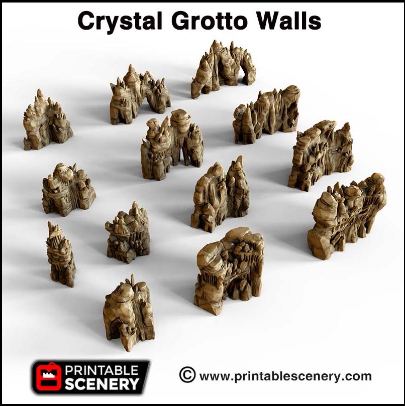 Crystal Grotto Walls | DnD Cave Scatter Terrain Rocks Dungeon Printable Scenery RPG Tabletop Mini Game Tiles 3D Printed TTRPG Pathfinder-2