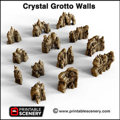 Crystal Grotto Walls | DnD Cave Scatter Terrain Rocks Dungeon Printable Scenery RPG Tabletop Mini Game Tiles 3D Printed TTRPG Pathfinder-2