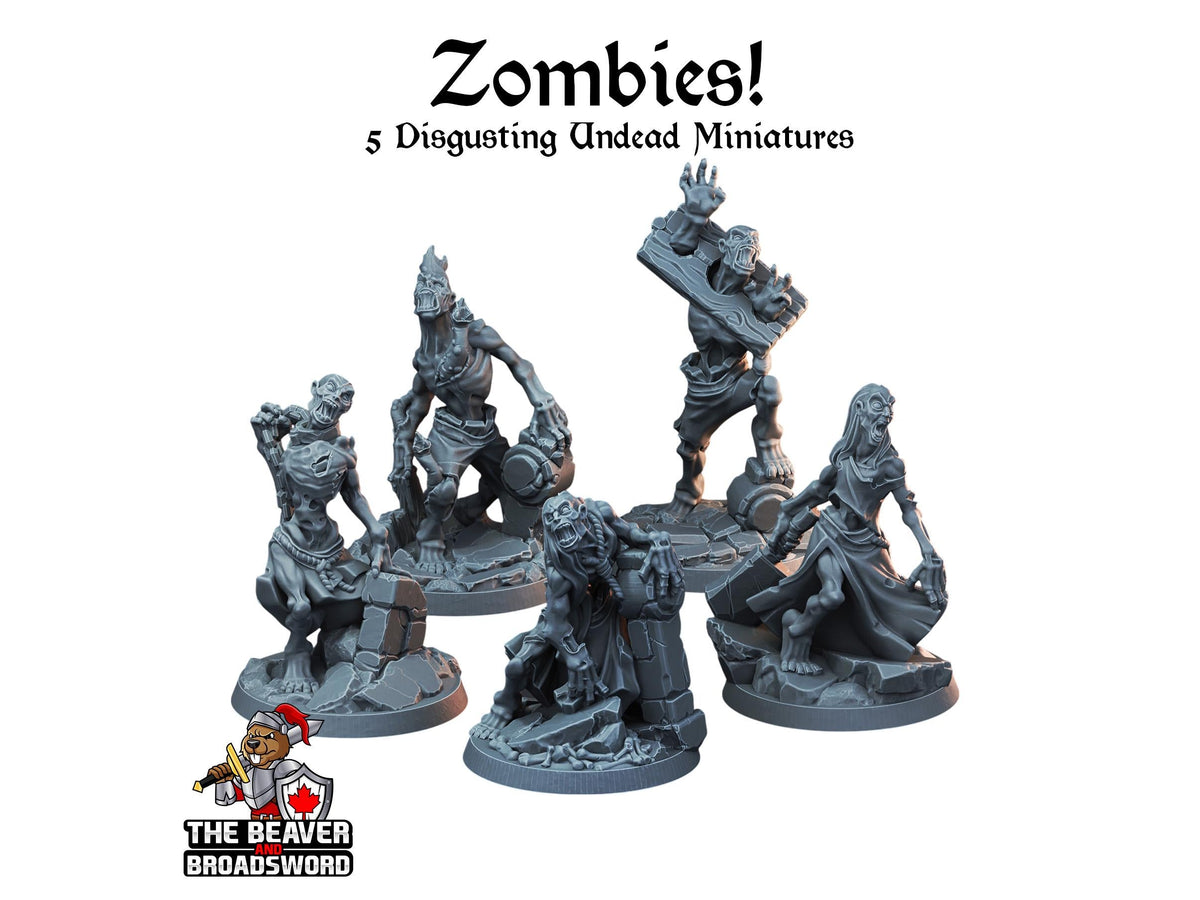 5 Zombie Miniature Pack - Arbiter Miniatures | DnD | Undead | Skeleton | Necromancer | Chef | 28mm 32mm | Pathfinder | Monster | Wargaming-1