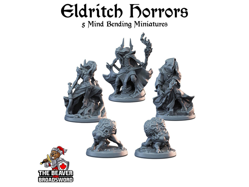 5 Eldritch Horrors Miniature Pack - Arbiter Miniatures | DnD | Illithid | Mind Flayer | Intellect Devourer | 28mm 32mm | Pathfinder | Evil-1