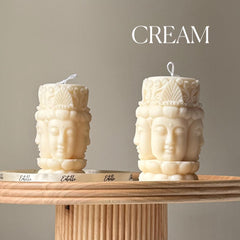 Buddha Face Soy Pillar Candle: Handmade Home Decor-3