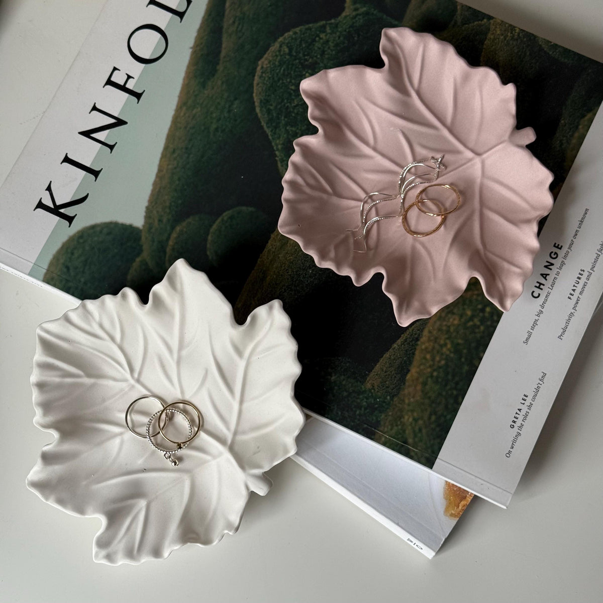 Jesmonite Maple Leaf Tray: Scandi Jewelry Dish, Desk Decor-1