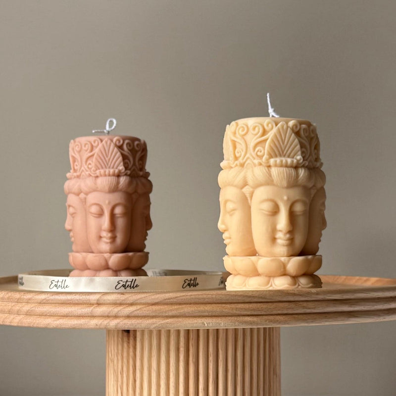 Buddha Face Soy Pillar Candle: Handmade Home Decor-1