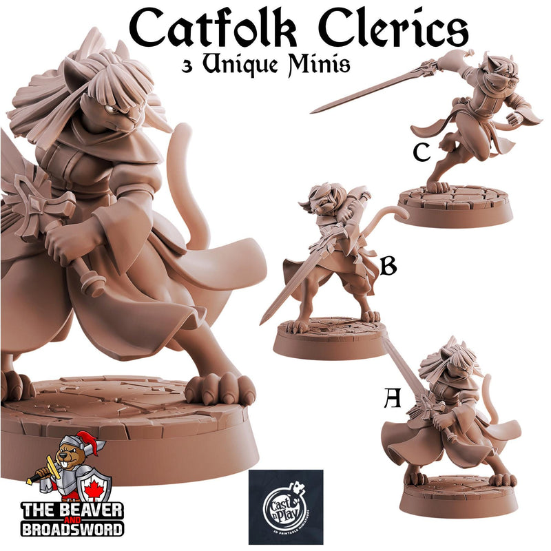 Catfolk Clerics mini set | DnD Miniature, Premium Resin, Durable and Tough for your TTRPG and Wargaming! 32mm, 28mm, Fighter, Paladin-1