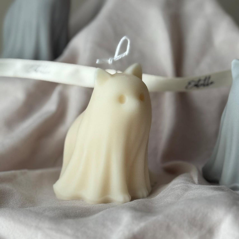 Halloween Cat & Dog Ghosts Candle Duo: Hand-Poured Soy Wax Sculptural Candles-3