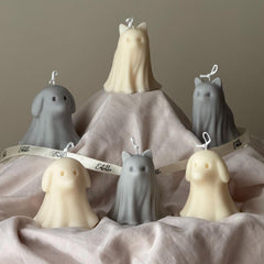 Halloween Cat & Dog Ghosts Candle Duo: Hand-Poured Soy Wax Sculptural Candles-8