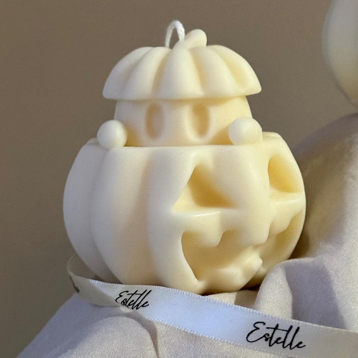 Handmade Halloween Ghost Candle with Pumpkin: Soy Wax Home Decor-2