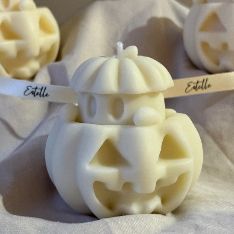 Handmade Halloween Ghost Candle with Pumpkin: Soy Wax Home Decor-4