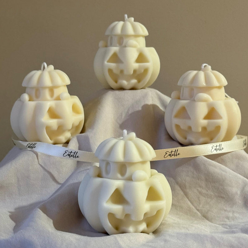 Handmade Halloween Ghost Candle with Pumpkin: Soy Wax Home Decor-5
