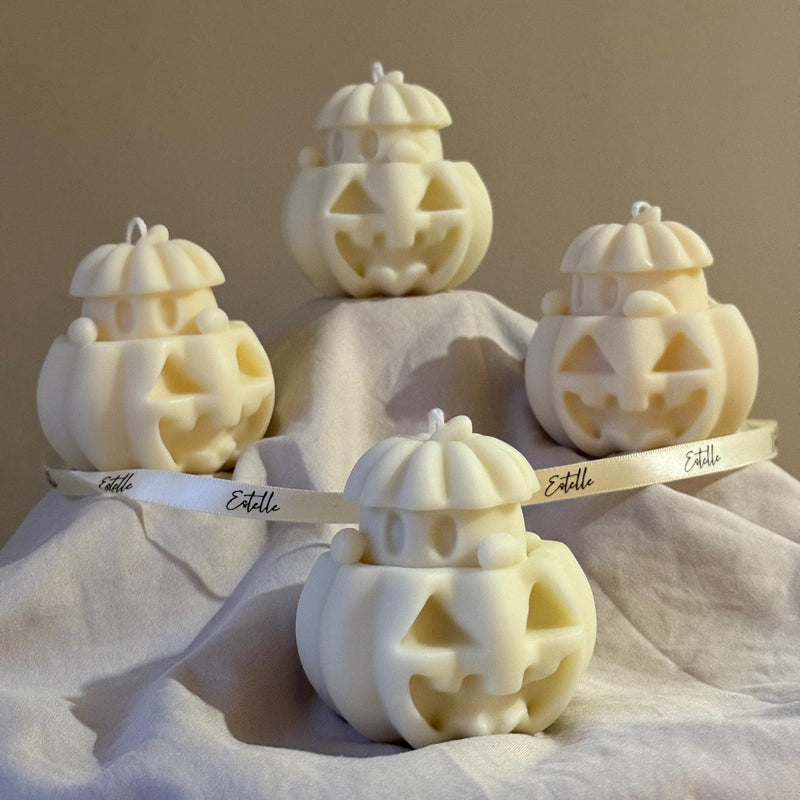 Handmade Halloween Ghost Candle with Pumpkin: Soy Wax Home Decor-1