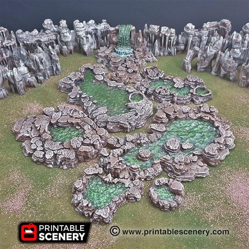 Grotto Pools 7pc set | DnD RPG and Warming Terrain, Durable and High quality. Perfect For Diorama and Models. Cavern, Cave, Goblin, Water-1