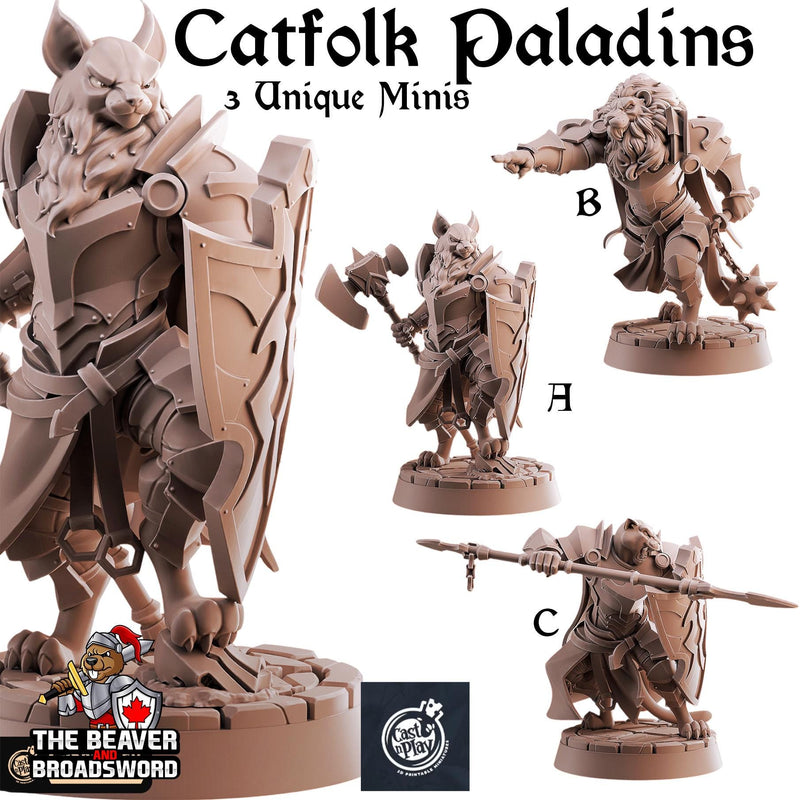 Catfolk Paladins mini set | DnD Miniature, Premium Resin, Durable and Tough for your TTRPG and Wargaming! 32mm, 28mm, Tabaxi, Ranger, Thief-1