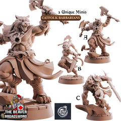 Catfolk Barbarians mini set | DnD Miniature, Premium Resin, Durable and Tough for your TTRPG and Wargaming! 32mm, 28mm, Fighter, Warrior-1