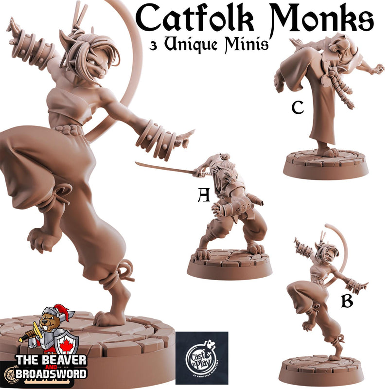 Catfolk Monks mini set | DnD Miniature, Premium Resin, Durable and Tough for your TTRPG and Wargaming! 32mm, 28mm, Fighter, Rogue-1