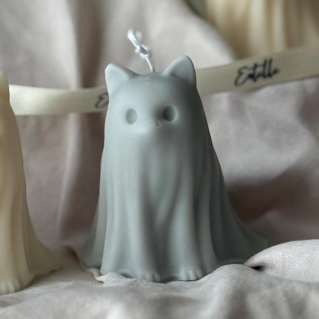 Halloween Cat & Dog Ghosts Candle Duo: Hand-Poured Soy Wax Sculptural Candles-2