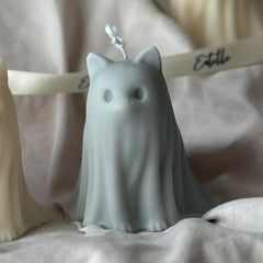 Halloween Cat & Dog Ghosts Candle Duo: Hand-Poured Soy Wax Sculptural Candles-2