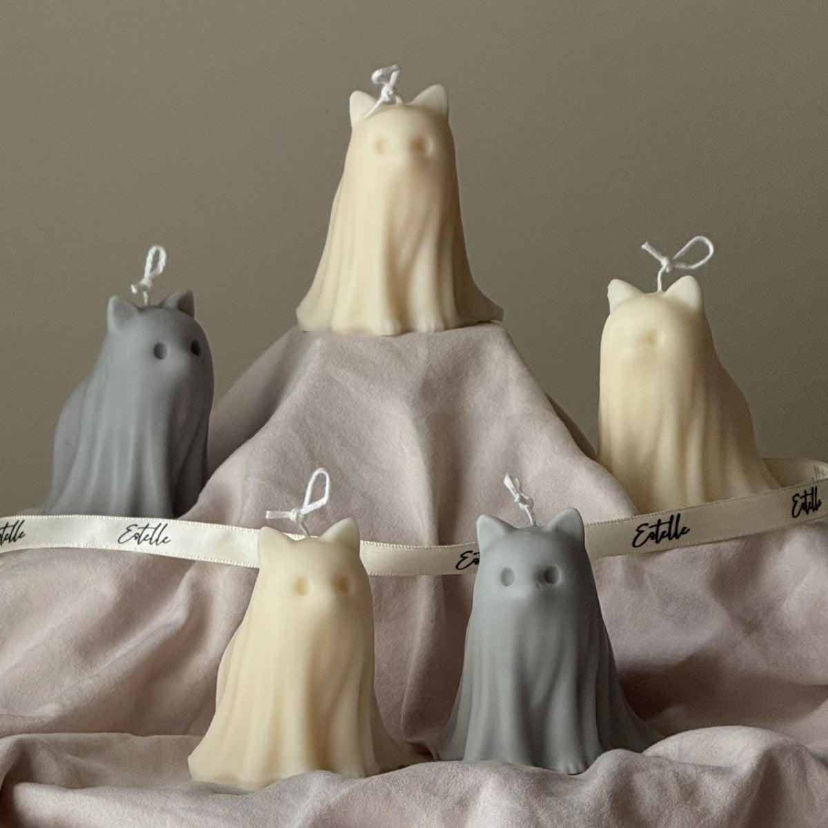 Halloween Cat & Dog Ghosts Candle Duo: Hand-Poured Soy Wax Sculptural Candles-6