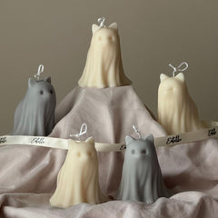 Halloween Cat & Dog Ghosts Candle Duo: Hand-Poured Soy Wax Sculptural Candles-6