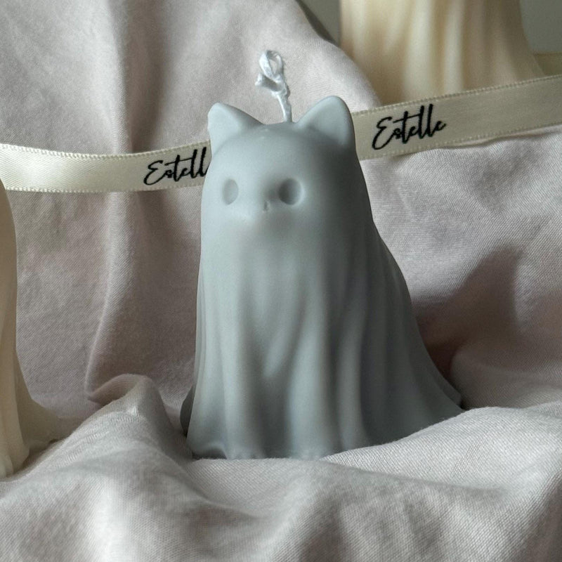 Halloween Cat & Dog Ghosts Candle Duo: Hand-Poured Soy Wax Sculptural Candles-4
