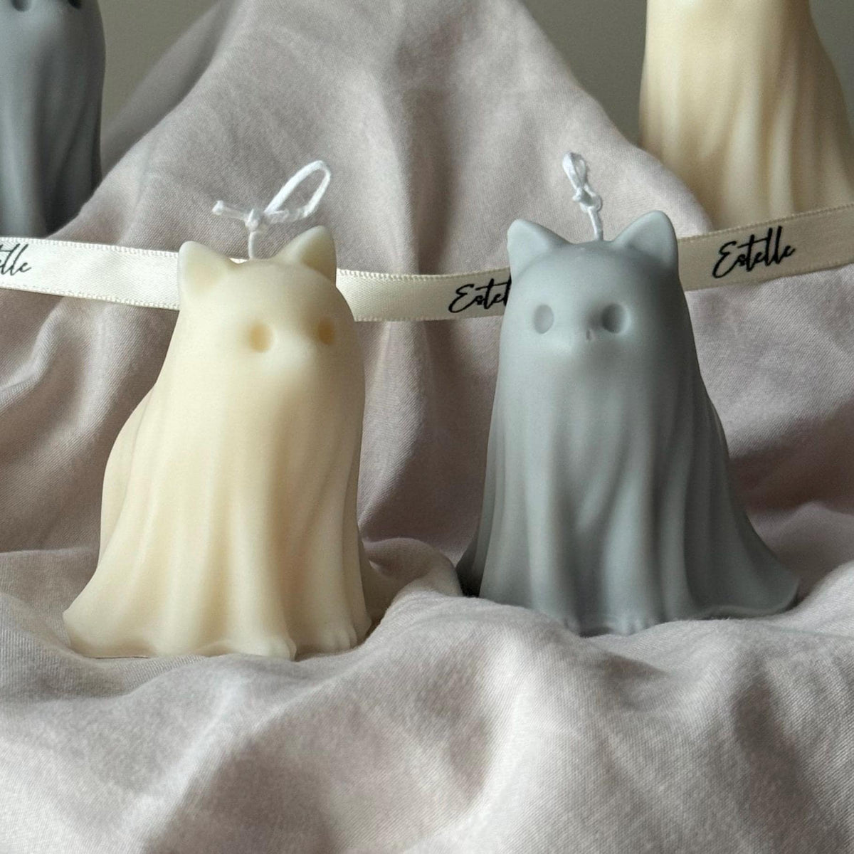 Halloween Cat & Dog Ghosts Candle Duo: Hand-Poured Soy Wax Sculptural Candles-7