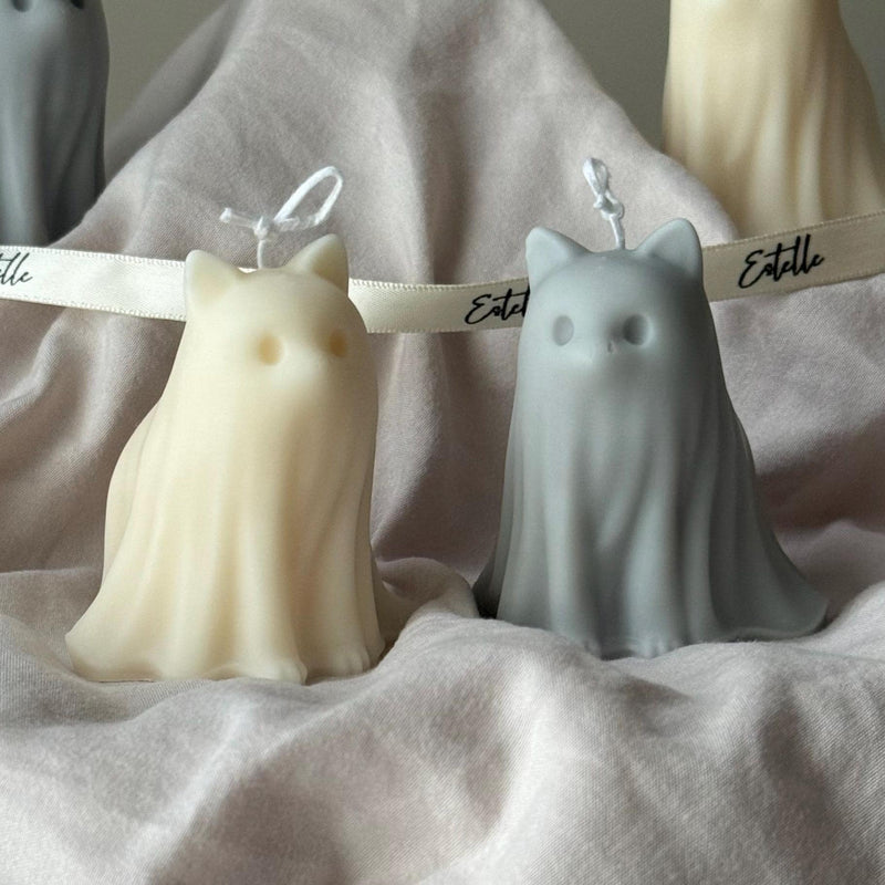 Halloween Cat & Dog Ghosts Candle Duo: Hand-Poured Soy Wax Sculptural Candles-7