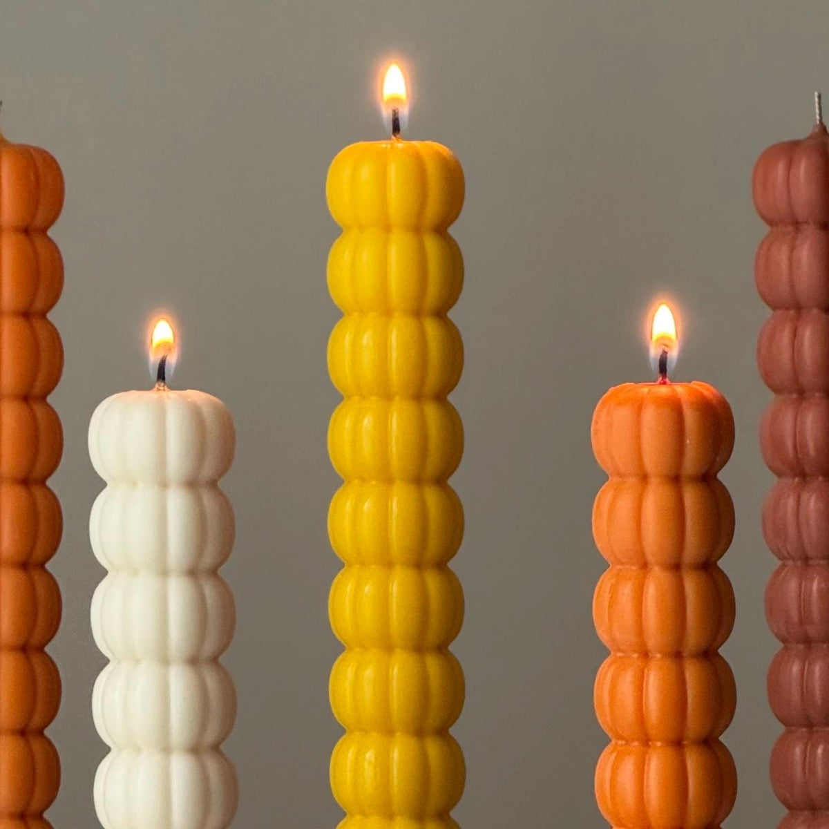 Hand Poured Soy Wax Pumpkin Taper Candle: Halloween Decor-3