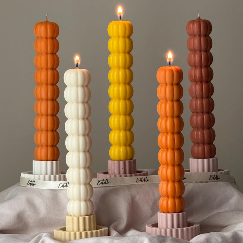 Hand Poured Soy Wax Pumpkin Taper Candle: Halloween Decor-1