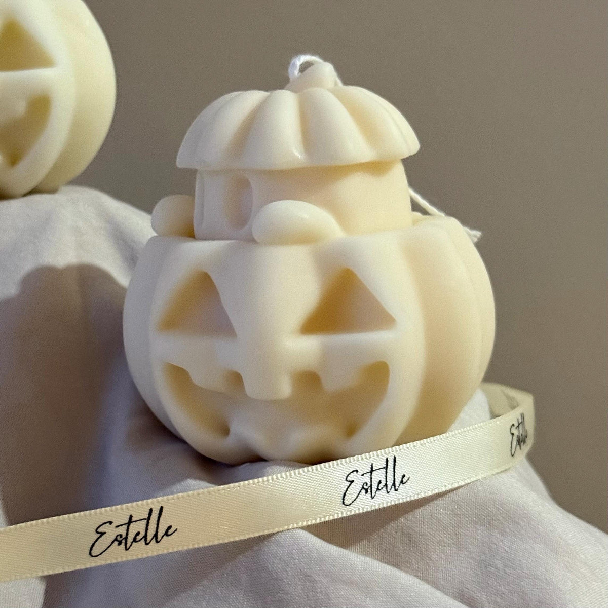 Handmade Halloween Ghost Candle with Pumpkin: Soy Wax Home Decor-3