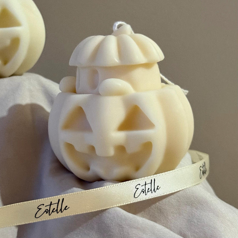 Handmade Halloween Ghost Candle with Pumpkin: Soy Wax Home Decor-3