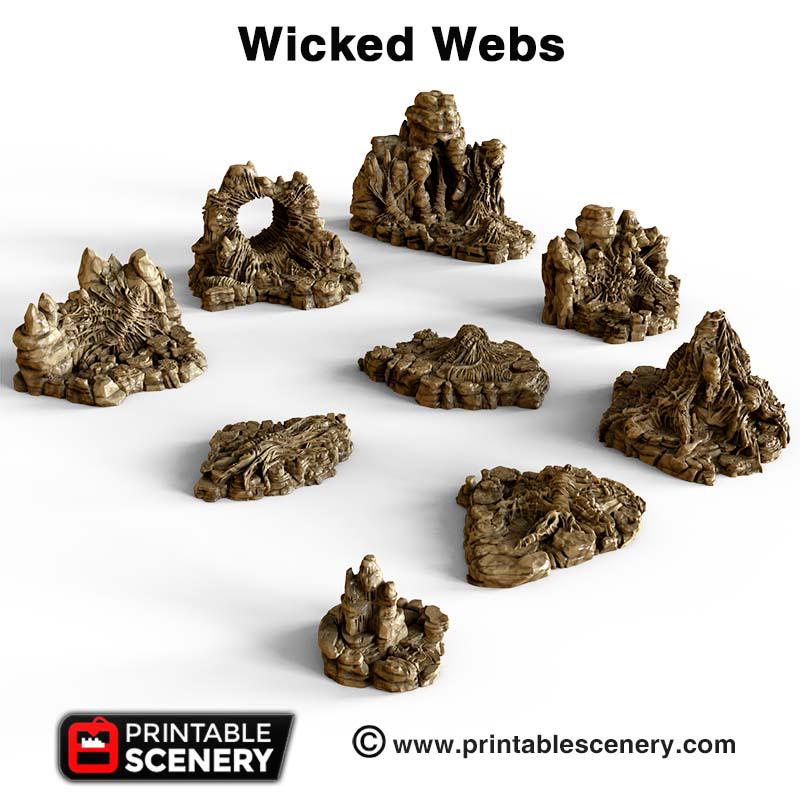 Wicked Webs 9pc terrain set | DnD RPG and Warming Terrain, Durable and High quality. Perfect For Diorama and Models. Caver, Cave, Spider-2